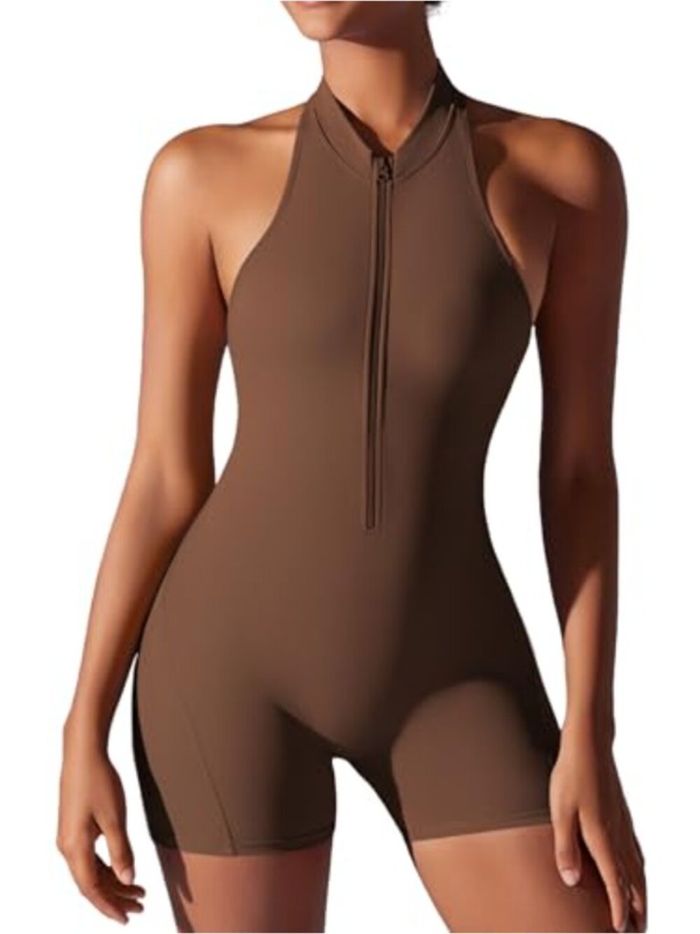 Women's Backless Front Zipper Yoga Bodysuit Jumpsuit Quick Dry Stretch